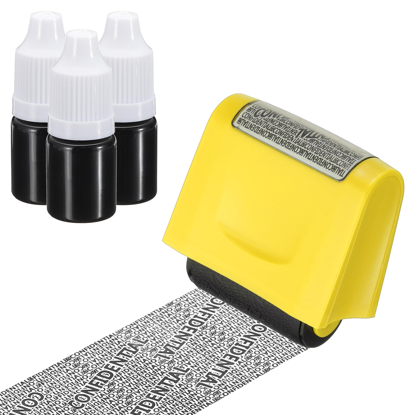PATIKIL Identity Theft Protection Roller Stamp, 1.7" Confidential Roller Stamp Privacy ID Police Stamp Roller for Security ID Address with 3Pcs Refills, Yellow