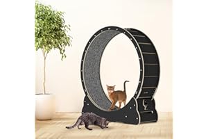 DEYGIA Cat Wheel, 35.4'' Cat Exercise Wheel with 2 Anti-Scratch Pads, Solid Wood Cat Wheel Exerciser for Indoor Cats for Walking, Running, Training, Cat Treadmill Suitable for Most Cats (Black)