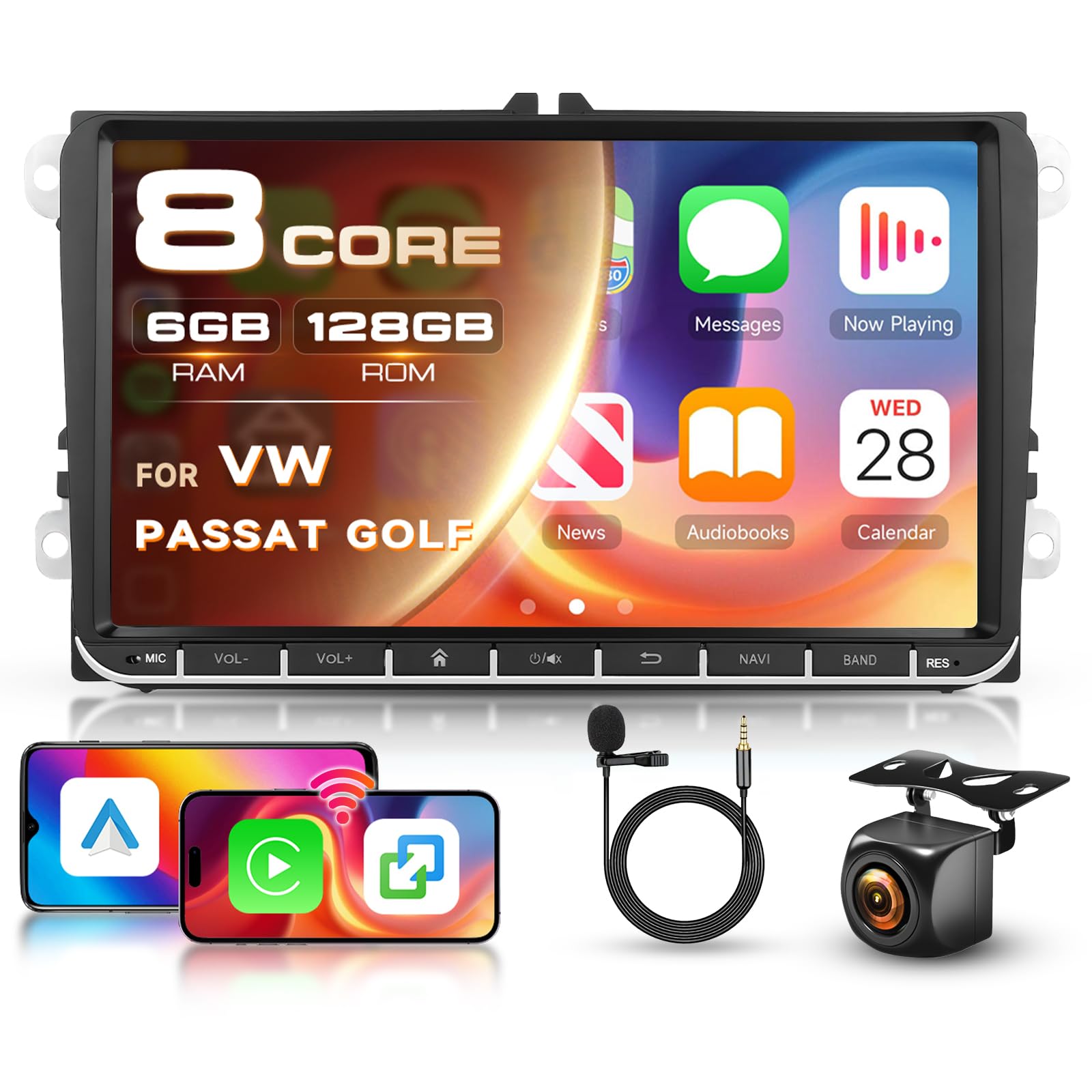 Photo 1 of 8 Core 6G 128G for VW Seat Golf Passat Jetta Beetle Tiguan Touran EOS Radio Android 9 Inch Touchscreen Wireless Carplay Android Auto, Car Stereo Bluetooth DSP GPS Navigation WiFi FM/RDS Backup Camera