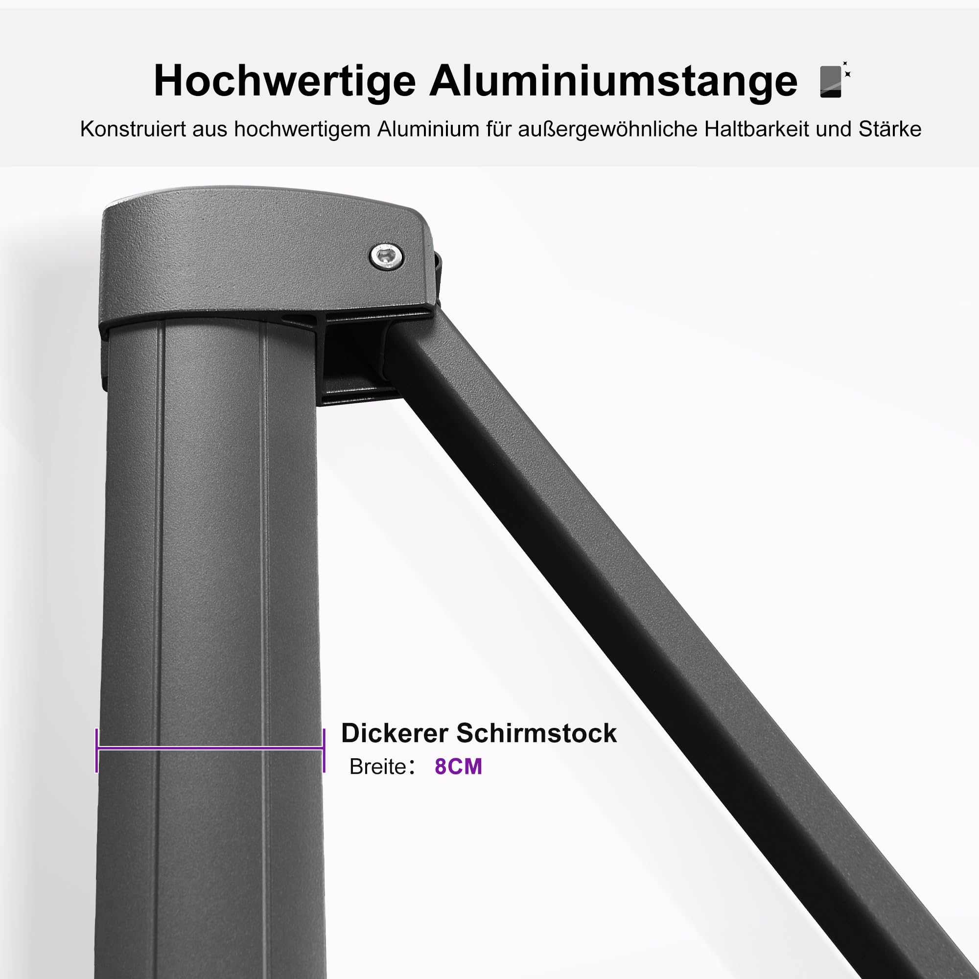 PURPLE LEAF Ampelschirm 300 x 300 cm Sonnenschirm aus Acrylimitat, Gartenschirm mit Kurbel, Gestell Aluminium, 360° Rotation, Wasserabweisend, UV50+, Asch Mokka 9