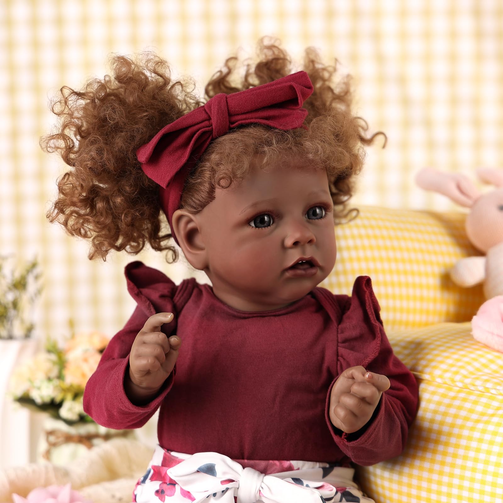 BABESIDE 3 Pcs Reborn Baby Doll Clothes for 17-22 Inch Babydolls, Floral Patterns Lifelike Baby Doll Accessories for Realistic Baby Dolls Girl, Wine Red