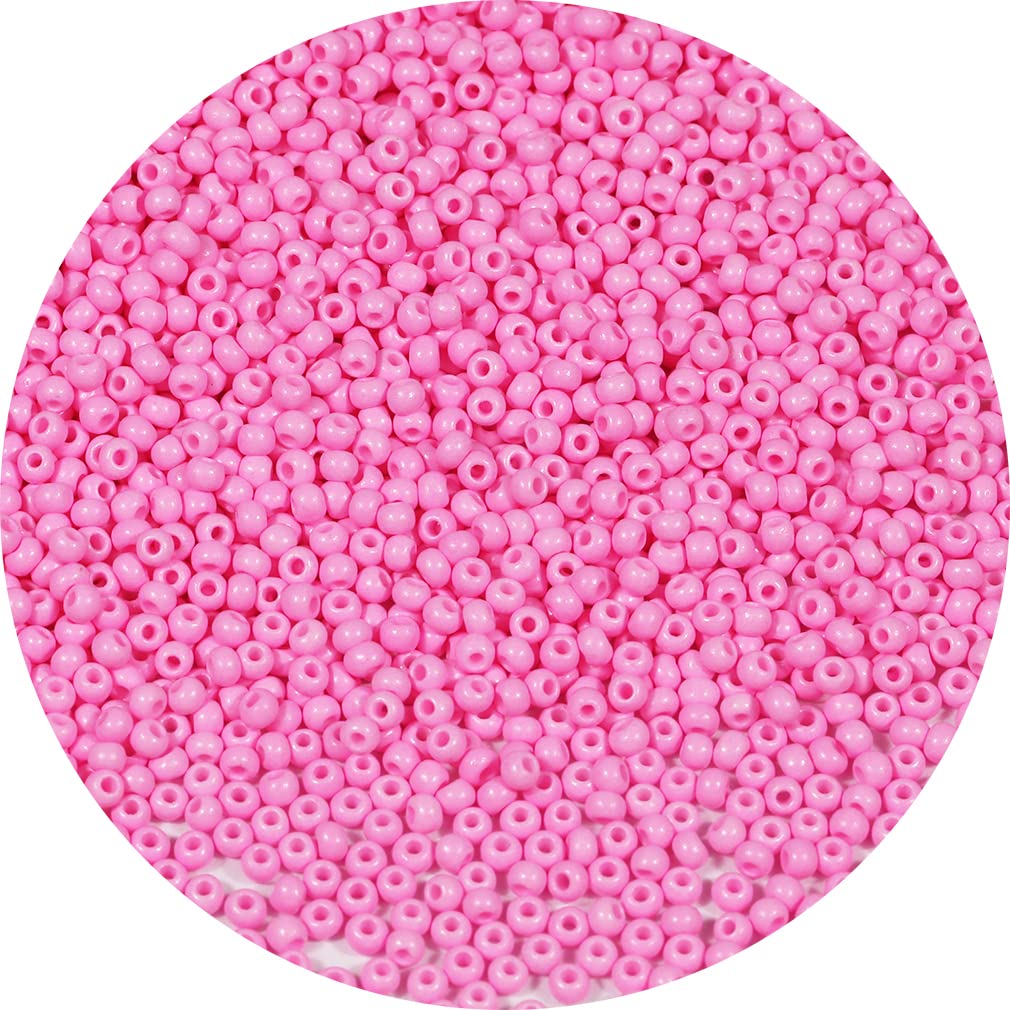 Bala&Fillic Size 2mm Pink Color Seed Beads 9000+pcs/100 Grams, 12/0 Round Glass Craft Beads for Making Jewelry Earring Bracelets Necklace