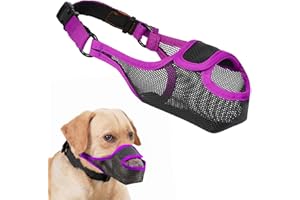 LUCKYPAW Dog Muzzle, Patented Mesh Muzzle for Large Medium Small Dogs Allows Full Pant Drinking Mouth Cover to Prevent Biting Chewing Scavenging Adjustable Breathable Mouth Guard(Purple,S)