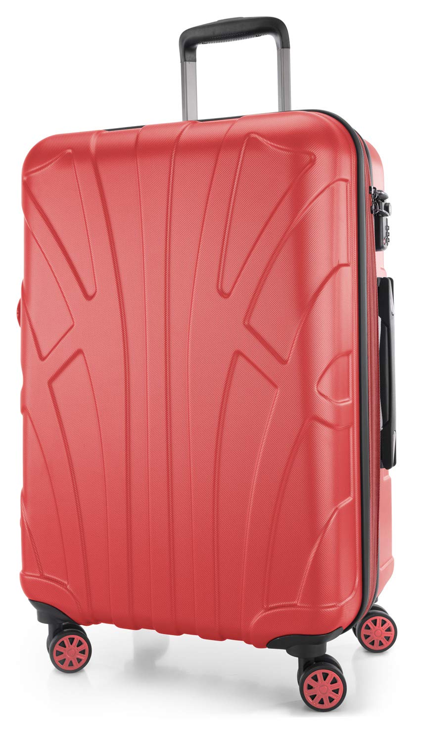 Suitline - Hardshell Suitcase Trolley Travel Luggage Hardcase with Extension, TSA, 66 cm, 58-68 litres, 100% ABS mat, Coral