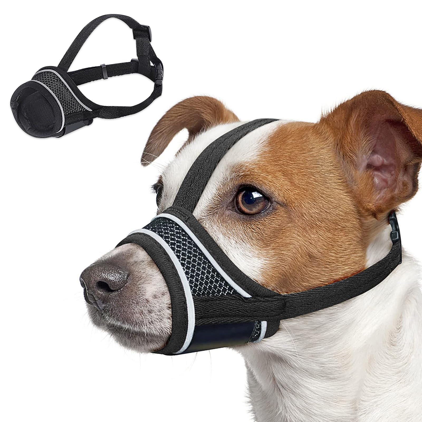 Small Dog Muzzle Puppy Anti Bark Muzzle for Dogs, Adjustable Dog Muzzles Reflective Breathable Mesh Soft Muzzles for Small Dogs Chihuahua (Black, M)