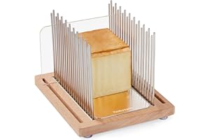 RESBYWARM Bread Slicer for Homemade Bread with 3 Size and 2 Thickness, Debris-free Stainless Steel Bread Slicer Guide with Beechwood Bread Cutting Board for loaf,Bagels & Baguette(3/8 & 3/4 Slice sizes)