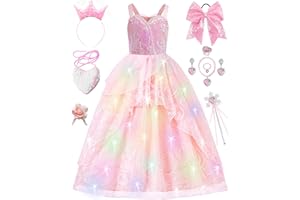 SZ-TONDA Girls Light Up Pink Witch Costume Dress - Kids Halloween Party Cosplay Outfit Clothes Apparels