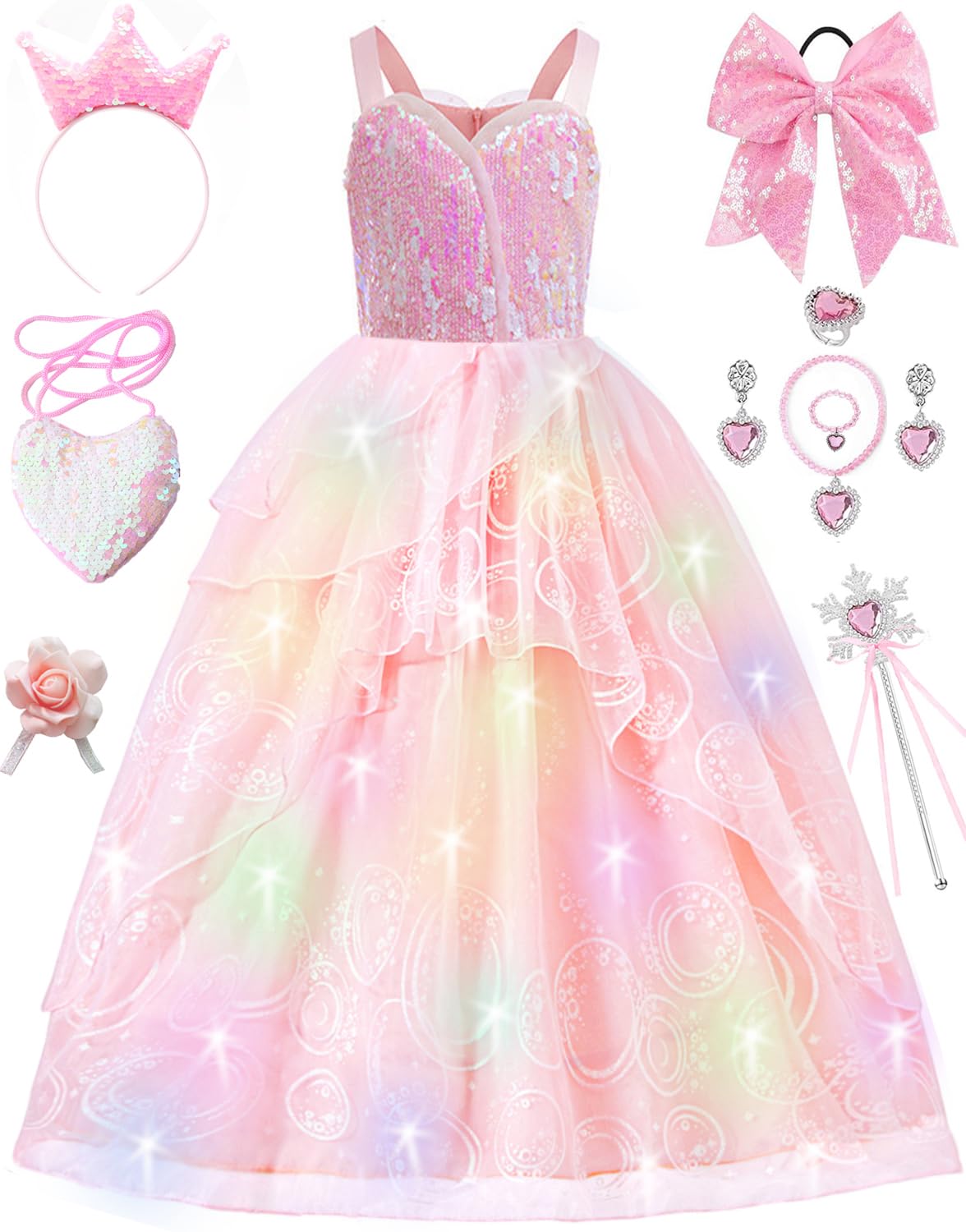 Photo 1 of SZ-TONDA Girls Light Up Pink Witch Costume Dress - Kids Halloween Party Cosplay Outfit Clothes Apparels