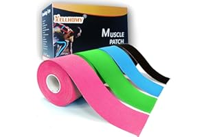 NELLHOMY Kinesiology Tape Uncut -4 Pack,2 in x 66 ft | Waterproof Athletic Tape for Support Muscle Joint Knees, Sports| Pure Cotton Elastic Sports & Hypoallergenic Weightlifting K Tape Joints Pain Relief