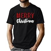 PICKID Christmas Shirts Men's The Most Wonderful Time of The Year Tee Xmas Plaid Tree Shirt Casual Holiday Tops