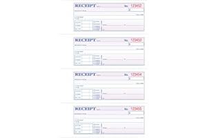 Adams Hardbound Receipt Book, 7.63 x 11 Inches, 3-Part, Carbonless, White/Canary/Pink, 4 Form Sets per Page, 200 Sets per Boo