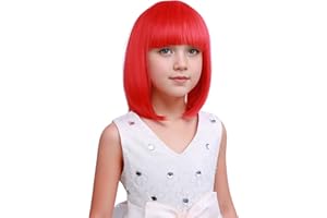 DUDUWIG Kids Red Bob Wig Child Bob Wig Red Wigs Girls Short Straight Wig Red Bob Wig with Bangs Hairnet Include