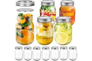 Keketin Mason Jars 16 oz,12 Pack 500ml Clear Glass Canning Jars with Leak-Proof Silver Lids,Durable Glass Jars Ideal for Frui