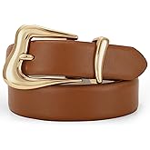 TRIWORKS Women Leather Belt with Gold Buckle Fashion Ladies Leather Waist Belt for Jeans Pants