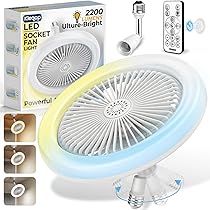 Adjustable Socket Fan Light with Remote and Extender, 2200LM