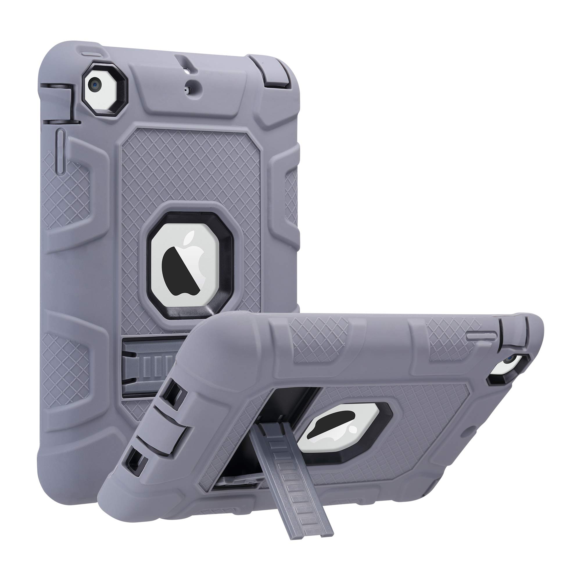 ULAK iPad Mini 1/2/3 case, [Armor series] 3 in 1 Heavy Duty Shockproof Protective Cover with Kickstand Soft Silicone + Hard PC Case Cover for Apple iPad Mini 1/2 / Mini 3 - Grey