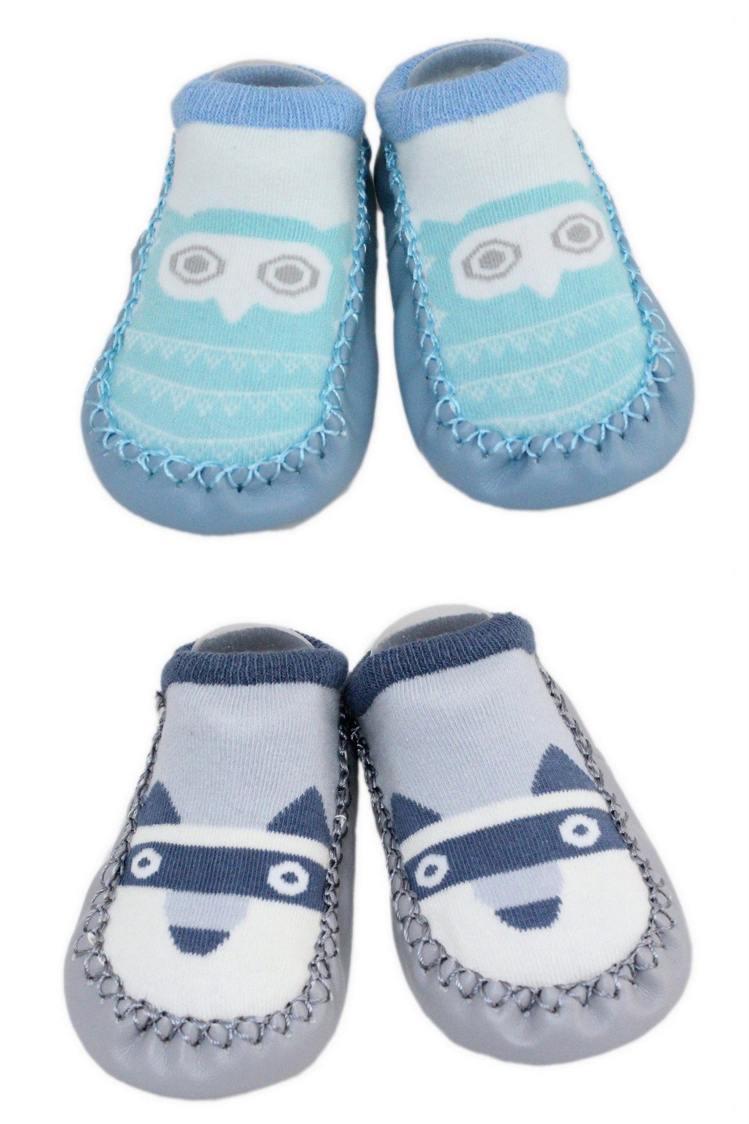 LCX 2 Pairs of Baby Boys Girls Indoor Slippers Anti-slip Shoes Socks 9-18 Months (Owl and Raccoon)