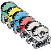 Pristar Compatible Label Tape Replacement for Epson LK-4WBN LK-4TBN LK-4LBP LK-4RBP LK-4YBW LK-4GBP 12mm 0.47" Work for Epson LabelWorks LW-300 LW-400 LW-500 LW-600P LW-700 Label Maker, 6-Pack
