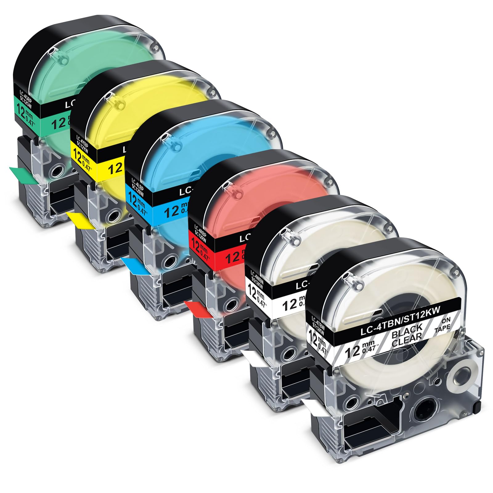 Photo 1 of Pristar Compatible Label Tape Replacement for Epson LK-4WBN LK-4TBN LK-4LBP LK-4RBP LK-4YBW LK-4GBP 12mm 0.47” Work for Epson LabelWorks LW-300 LW-400 LW-500 LW-600P LW-700 Label Maker, 6-Pack