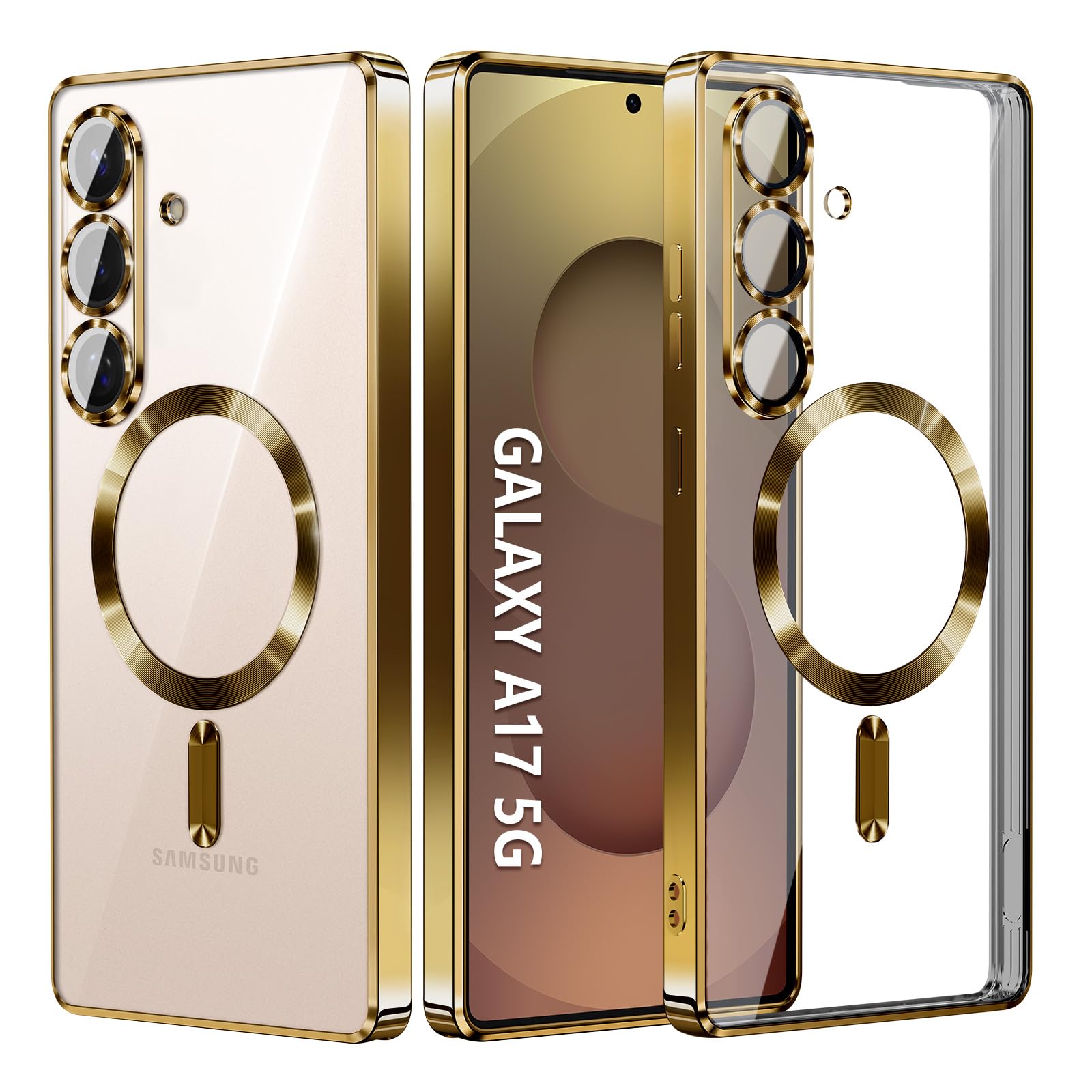 XIGUITTA Soft Electroplated Case for Samsung Galaxy A17 5G. Glossy Thin Cover with Clear Back.Built-in Camera Protector funda capa para for A17 5G[No Magsafe] Drop Protection (Gold, A17 5G)