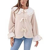 CUFEZN Womens Sherpa Fleece Jacket 2025 Fall Trendy Long Sleeve Warm Coat Cute Peter Pan Collar Outerwear with Pockets