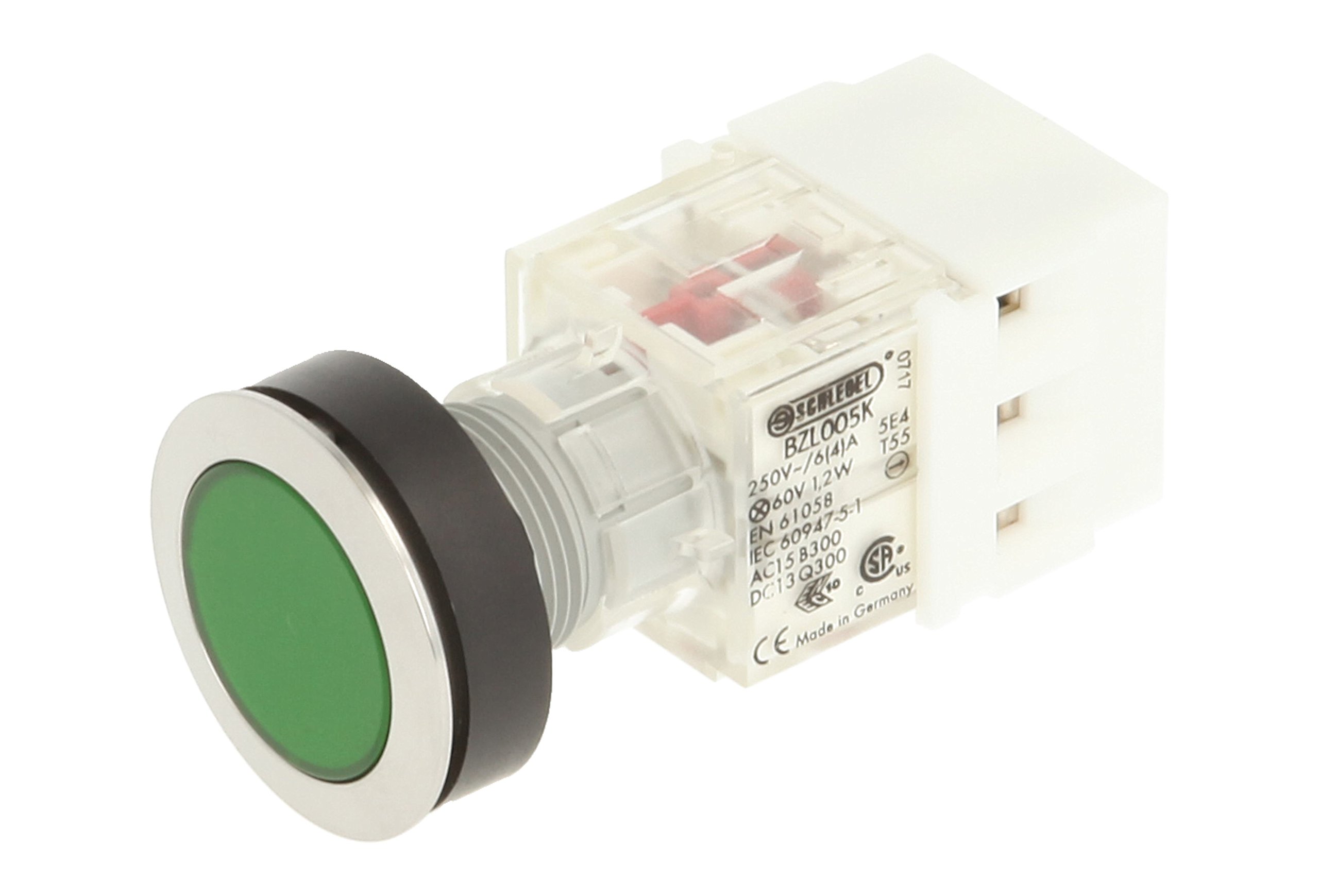 Club 23.000.501 Stainless Steel Press Button Switch Cap Light Up Push Button Contact Encoder 2 Opener and Screw On Connector 24 V LED Green (Pack of 2)