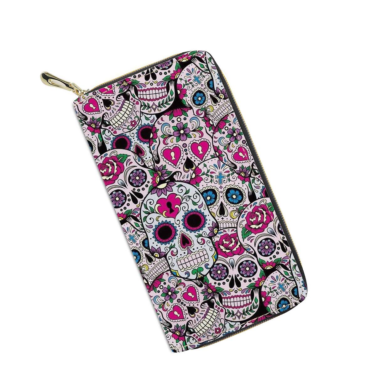 spArt Sugar Skull Deisgn Women Leather Long Wallet Clutch Purse Card Holder Phone Case for Travel Party