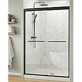 Sliding Shower Doors, 44-48 in W x 72 in H Glass Shower Door, 1/4 in(6mm) Tempered Glass, Matte Black Aluminum Framed Shower 
