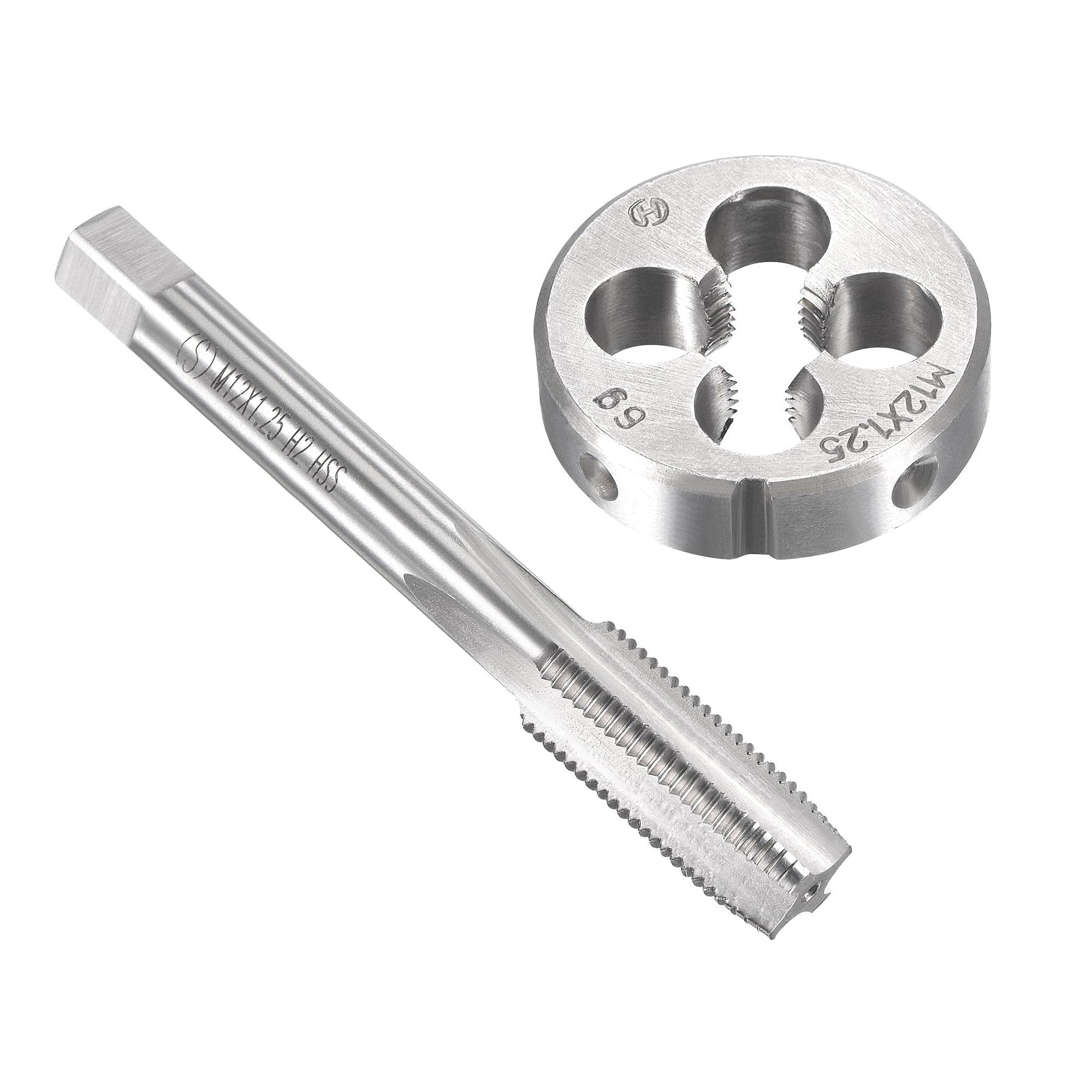 Unifizz M12 x 1.25mm Metric Tap and Die Set, Machine Thread Screw Tap with Round Threading Die, Tap & Die Kit for Nut Screw Bolt Thread Repair