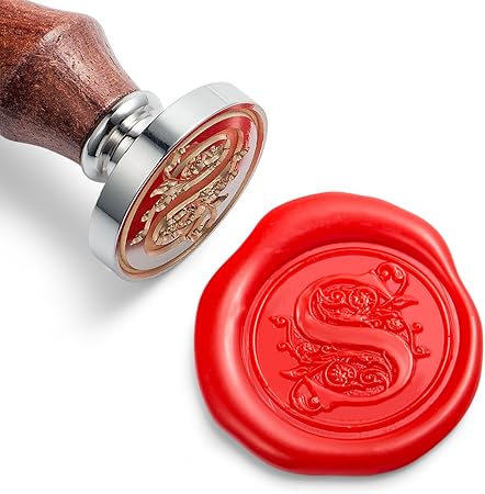 Mceal Wax Seal Stamp, Silver Brass Head with Wooden Handle