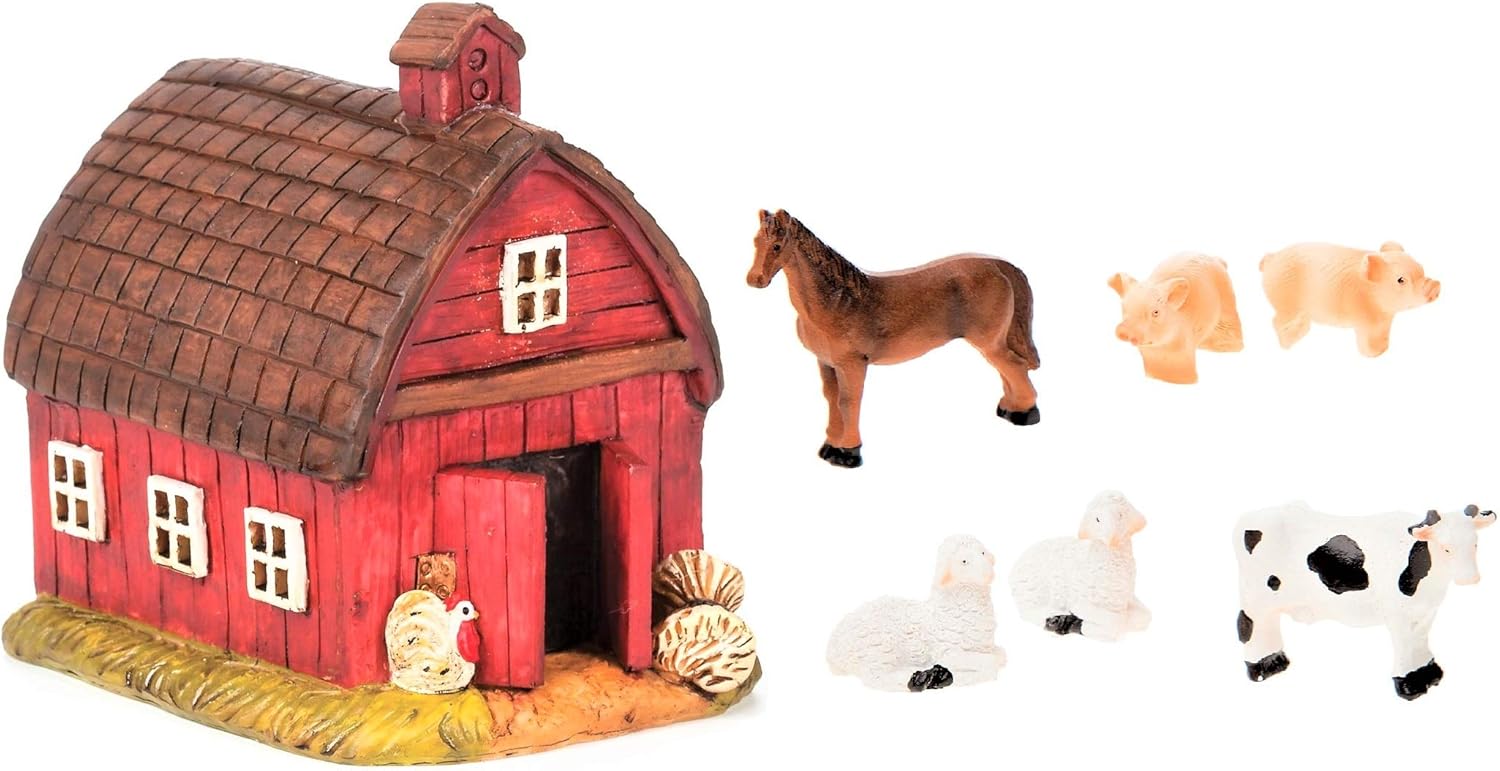 Amazon Com Miniature Fairy Garden Realistic Resin Red Barn House
