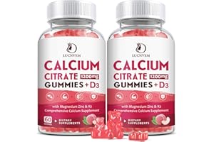 LUCNVEM (2 Pack) Calcium Citrate 1200mg with Vitamin D3 Supplements Gummies for Women & Men, Calcium Gummies with Vitamin D3 K2, High Absorption for Bone Muscle Healthy- Peach Flavor- 60 Day Supply