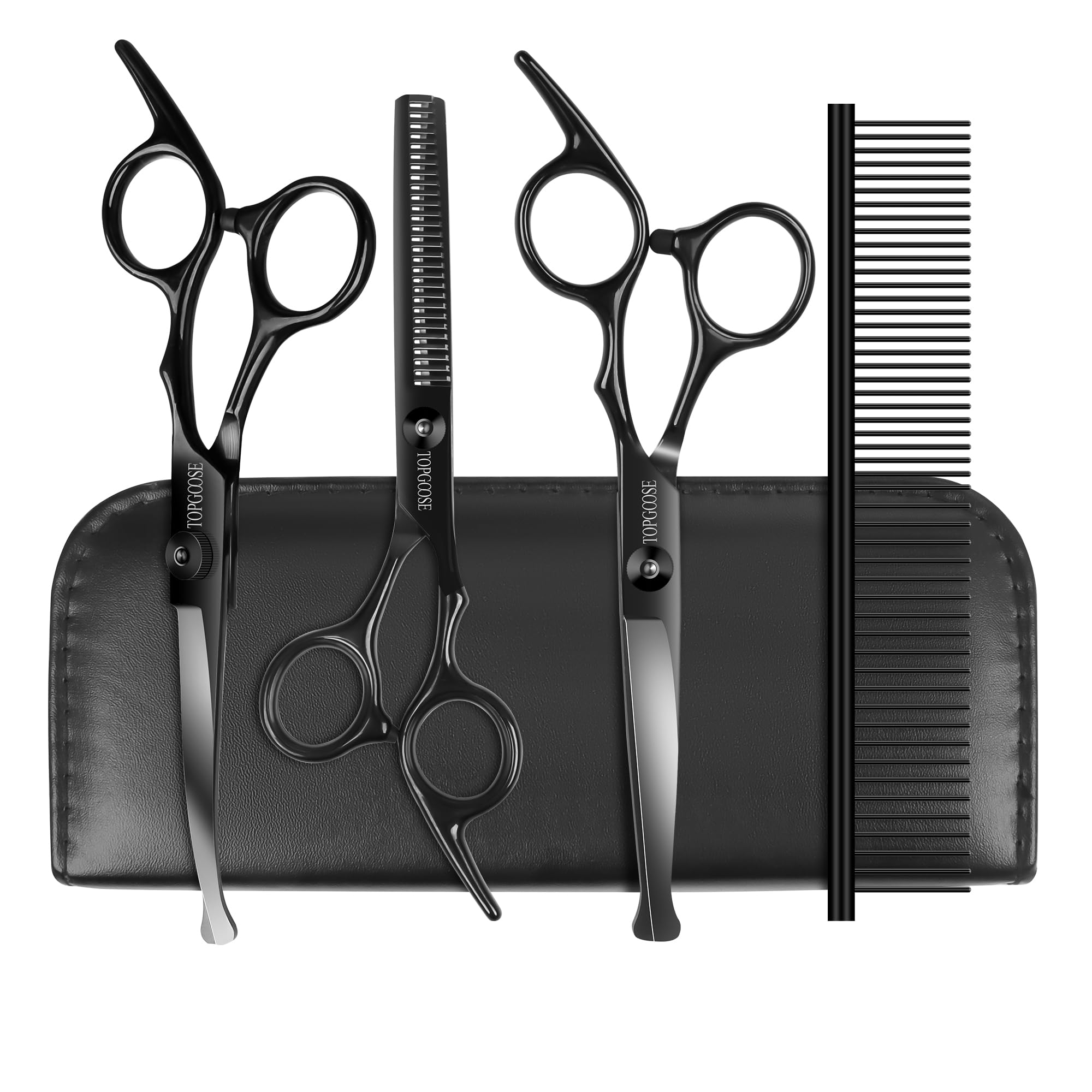 TOPGOOSE Dog Grooming Scissors Kit with Safety Round Tips, Professional 5 in 1 Grooming Scissors for Dogs Cat Pet at Home (Black)