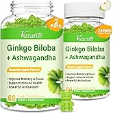 Vazatisi 2 Pack Ginkgo Biloba Gummies 240MG with Panax Ginseng for Better Mood and Focus, Booster Brain Health, 120 Vegan Apple Flavor Gummies