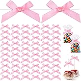 Gejoy 100 Pieces 2.6" Solid Pink Valentine's Day Bows Satin Ribbon Twist Tie Mini Bows for Gift Wrapping Bags Crafts for New Year Wedding Birthday Party Shower Candy Treat Cake Pop Decoration