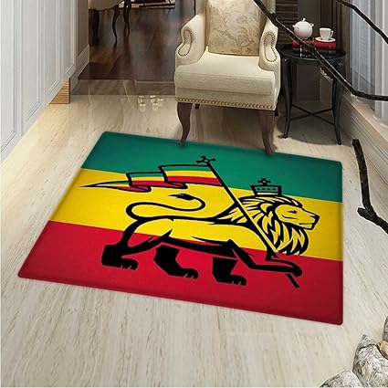 Rasta Print Area Rug Judah Lion Avec Un Drapeau Rastafari