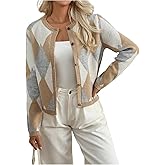 GORGLITTER Women's Argyle Plaid Cardigan Button Up Crewneck Long Sleeve Cropped Knitwear Fall Trendy 2025 Sweater