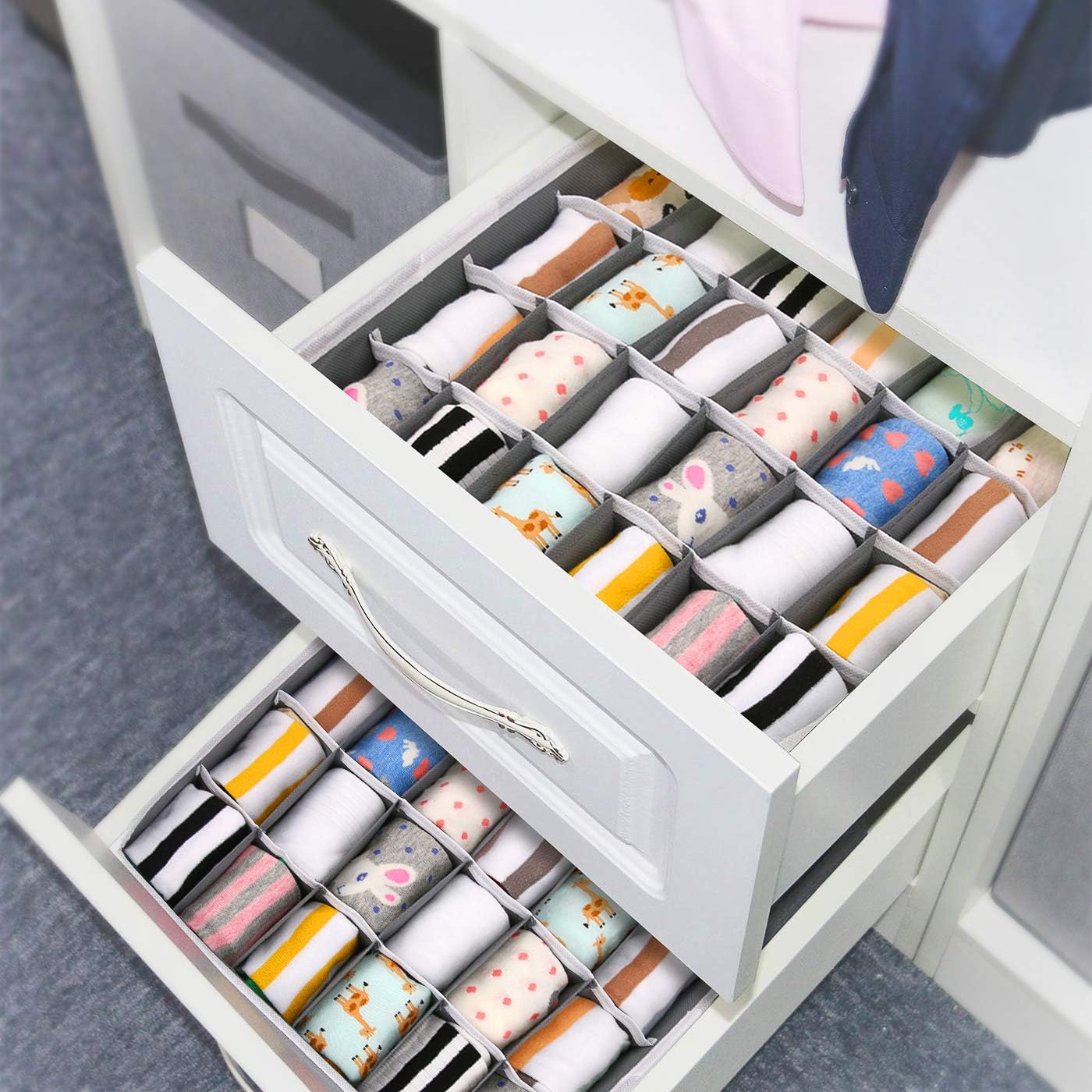 Joyoldelf Sock Drawer Organizer Divider 2 Packs Underwear Organizer, 24 Cell Collapsible Closet Cabinet Organizer Underwear Storage Boxes for Storing Socks, Bra, Handkerchiefs, Ties, Belts (Grey): Home & Kitchen