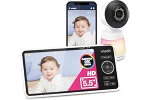 VTech Smart WiFi Baby Monitor, 2K CMOS Sensor Camera, 5.5-inch HD IPS Screen, Clear Infrared Night Vision, Pan-Tilt, 24x Zoom, 2-Way Talk, Multi-Color Night Light, Soothing, Free App: Smart HD Plus
