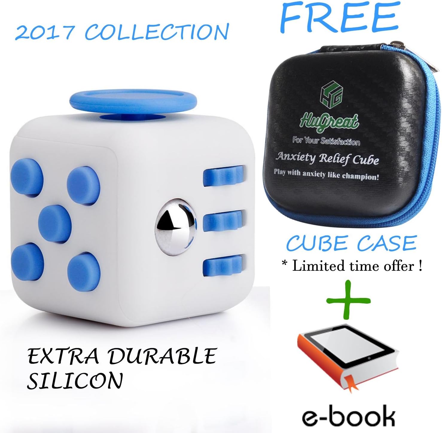 HuGreat Fidget Cube Sensory Toy | Incl. Storage Case & EBook | Anti-Stress and Anxiety Relief | Promotes Focus, Clarity, Relaxation | ADD, ADHD, Autism | Home, Office, School Use | Kids and Adults |
