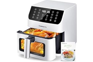 BEELICIOUS PRO Beelicious® 5.8QT Large Air Fryer, 12-in-1 Digital Airfryer with Clear Window, 40+ Recipes, Flavor-Lock Tech, Shake Reminder, Compact, Quiet, Dishwasher Safe, Nonstick, Fit for Family of 2-5, White