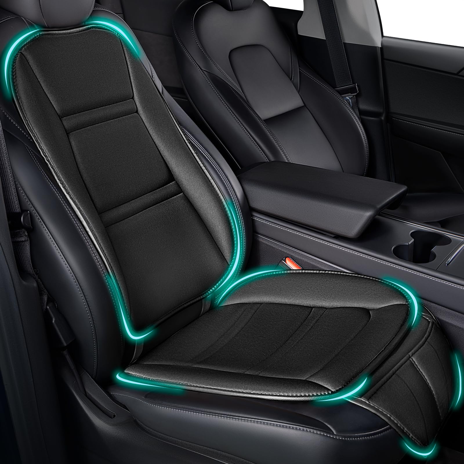 Photo 1 of SKYJDM Car Seat Cushion with Back Support Set, Memory Foam Car Cushion with Lumbar Support Pillow, Non Slip Seat Cushion Ergonomic 1.2" Thick Comfort Car Pad for Car/Office/Home, Black