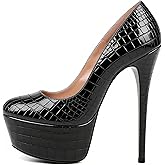Eldof Womens High Heel Platform Pumps Round Toe Sky High Stilettoes 6" Party Dress Platform