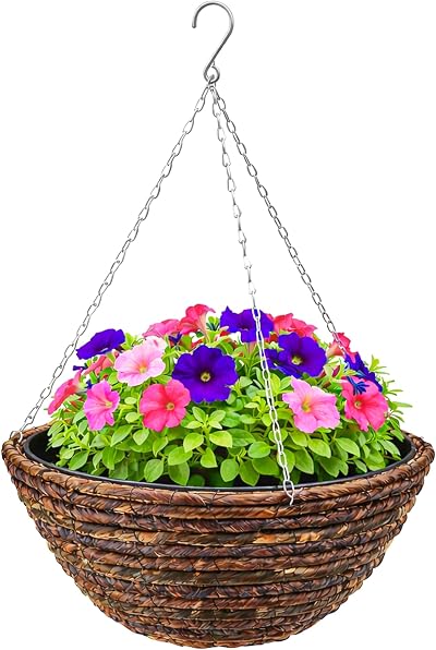 Kingfisher 12in Dark Rattan Hanging Basket Best Price Square