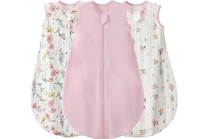 Duomiaomiao 3 Pack Baby Sleep Sack 100% Organic Cotton Lightweight Breathable Comfy Toddler Sleeping Sack (0.5tog Flowers, Small)
