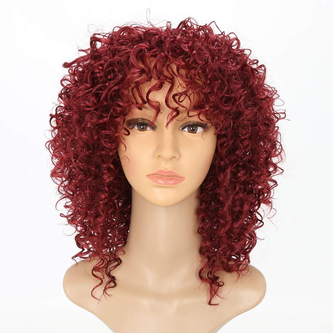 Red Wigs for Black Women Short Kinky Curly Wigs Full Synthetic Natural Hair Wig with Wig Cap