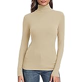 GEMBERA Womens Long Sleeve Turtle Neck Basic Slim Fitted Ribbed Knit Tops Thermal Shirts