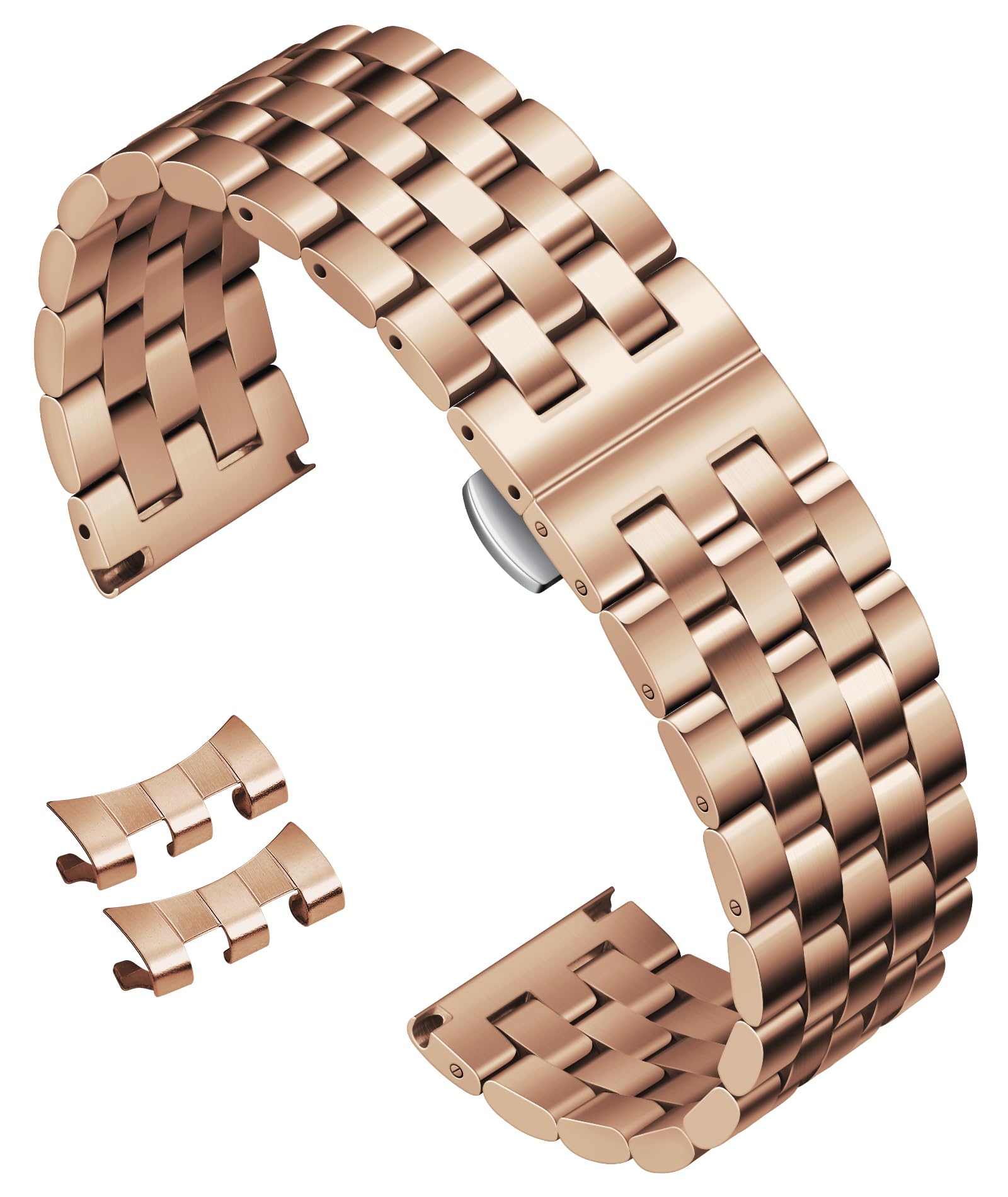 Photo 1 of BINLUN Stainless Steel Watch Band Replacement Metal Watch Straps for Men and Women 18mm/19mm/20mm/21mm/22mm/24mm with Curved and Straight End in Silver, Gold, Black, Rose Gold, Two Toned
