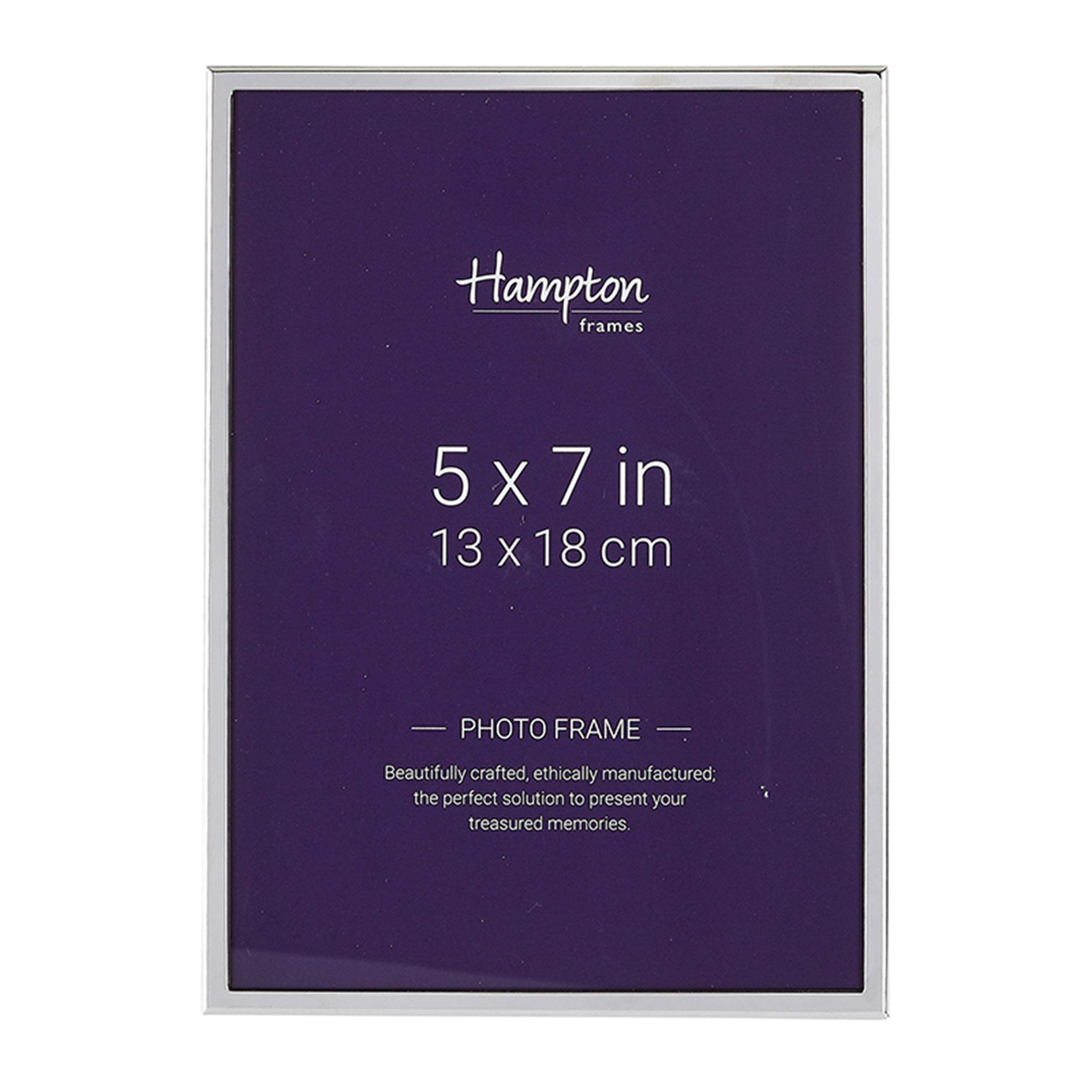 Hampton Frames, KNIGHTSBRIDGE Silver Picture Photo Frame, 5x7 Inch (13x18cm), Glass Front, Metallic Finish | Display Portrait or Landscape Photos, Home Décor