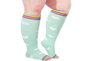 Plus Size Open Toe Compression Socks for Women Wide Calf 15-20mmhg Toeless Knee High Support Socks for Circulation